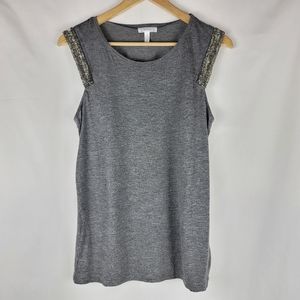 Leith Womens Grey Beaded Sleeveless Blouse Size Small